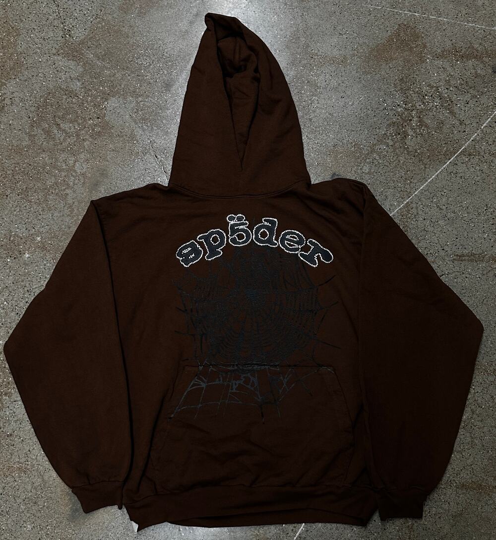 Sp5der Og Web Rhinestone Hoodie 'Brown'